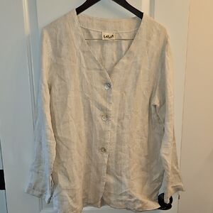 Vintage VIVA Tan & Cream 100% Flax Linen Striped Top, Large | Coastal, Beach